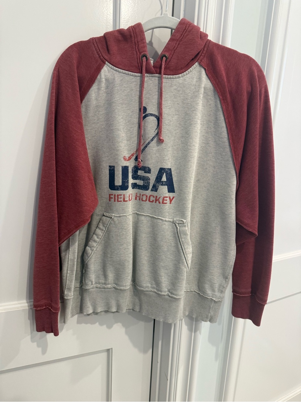 J. America Gray and Maroon USA Field Hockey Raglan Hoodie